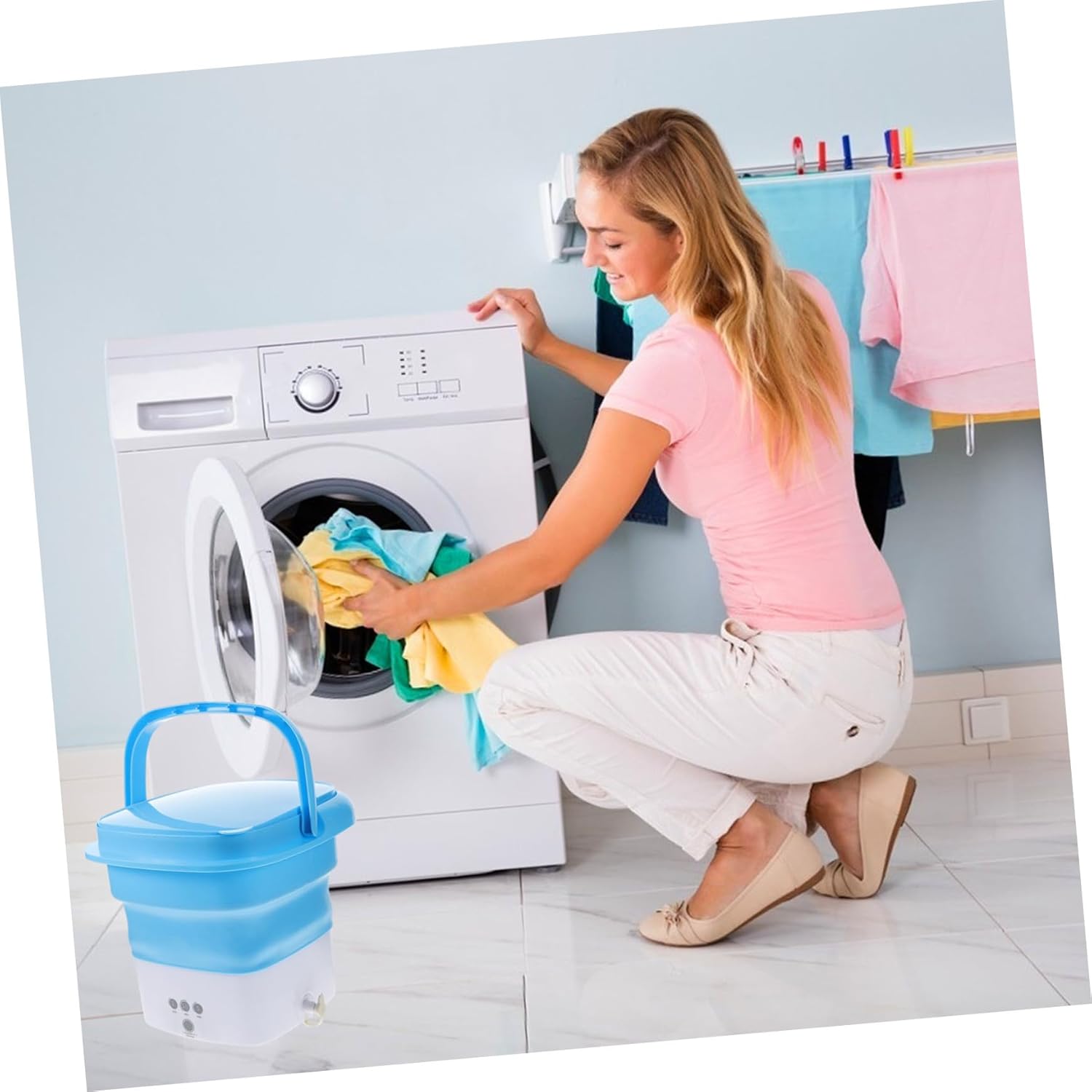 Portable Foldable Mini Washing Machine Capacity with Timer Touchscreen for Travel Camping Apartments Rvs US Plug Compact Washer for Underwear Clothes