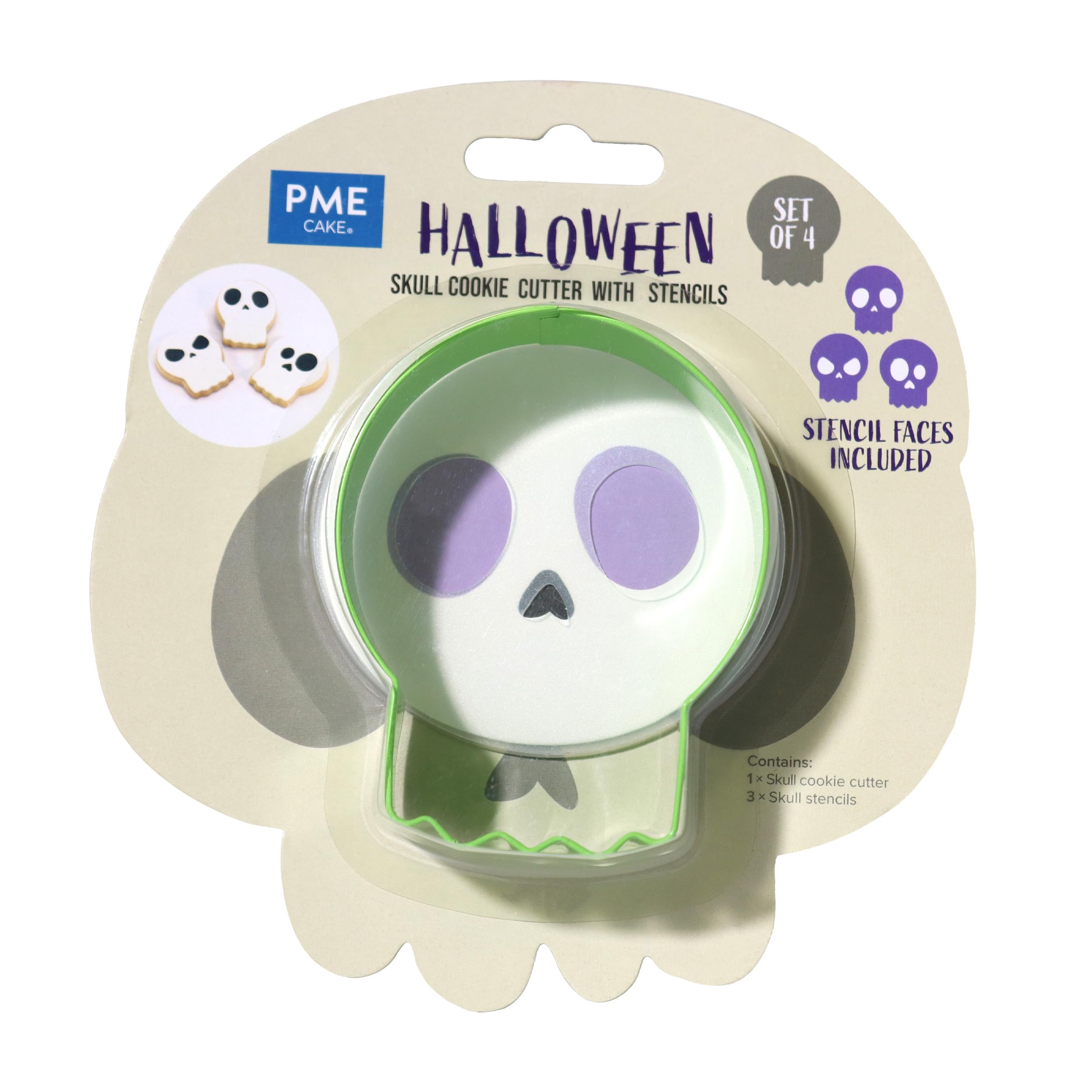 PME Halloween Cookie Cutter with Stencils, Skull, Silver