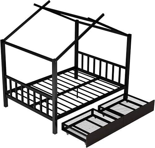 Miniatura 5 de Cama matrimonial con cajones de almacenamiento, marco de cama Montessori de metal, camas de cabaña resistentes para niños, niñas, niños y
