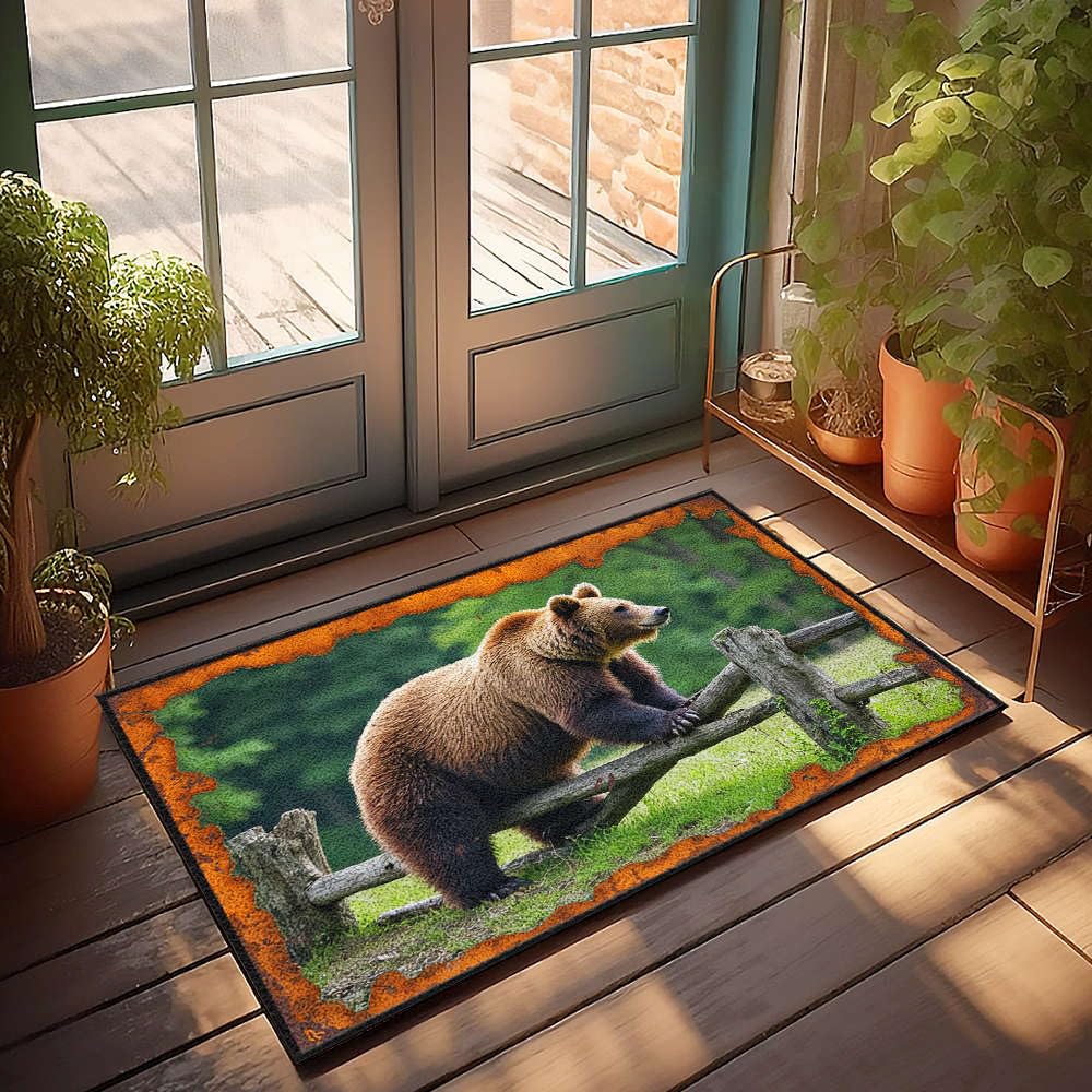 Paillasson ours marron debout 65x90 pour sol propre et entrée style