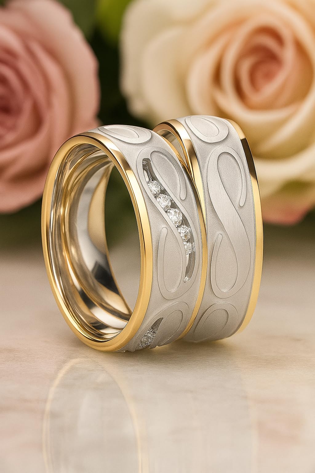 Eheringe Partnerringe Verlobungsringe Edelstahl mit Zirkonia + Gravur Antragsringe Trauringe Eheringe, Edelstahl