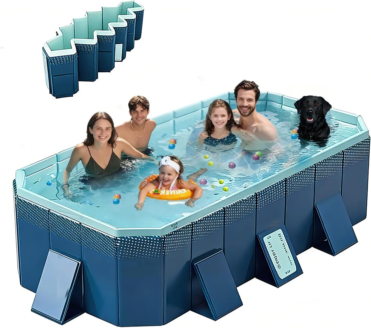 Foldable Non-Inflatable Swimming Pool, Portable Above Ground Pool with Rigid Composite Board, Seconds Setup, Puncture Proof, Quick Double Drain Pool for Family,Backyard& Camping，76" × 53" × 17"
