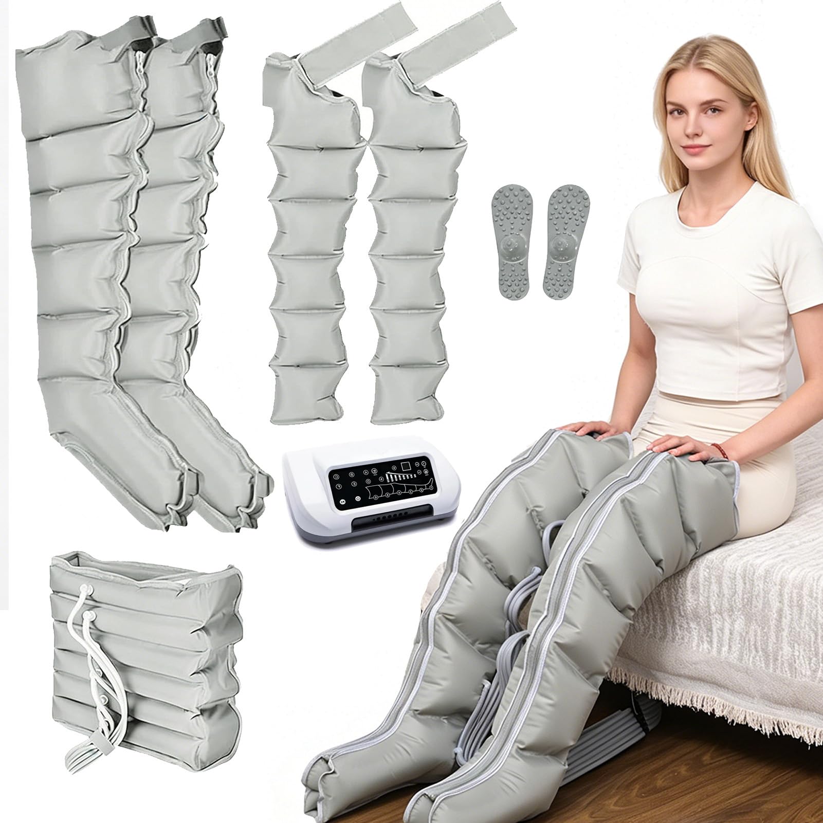 Joyfitness Leg Compression Boots, Lymphatic Drainage Massager, 6 Cavity Leg Massager with Pressure Sensor and Wireless Remote, for Blood Circulation, Relieves Muscle Pain, for Leg Edema Relief