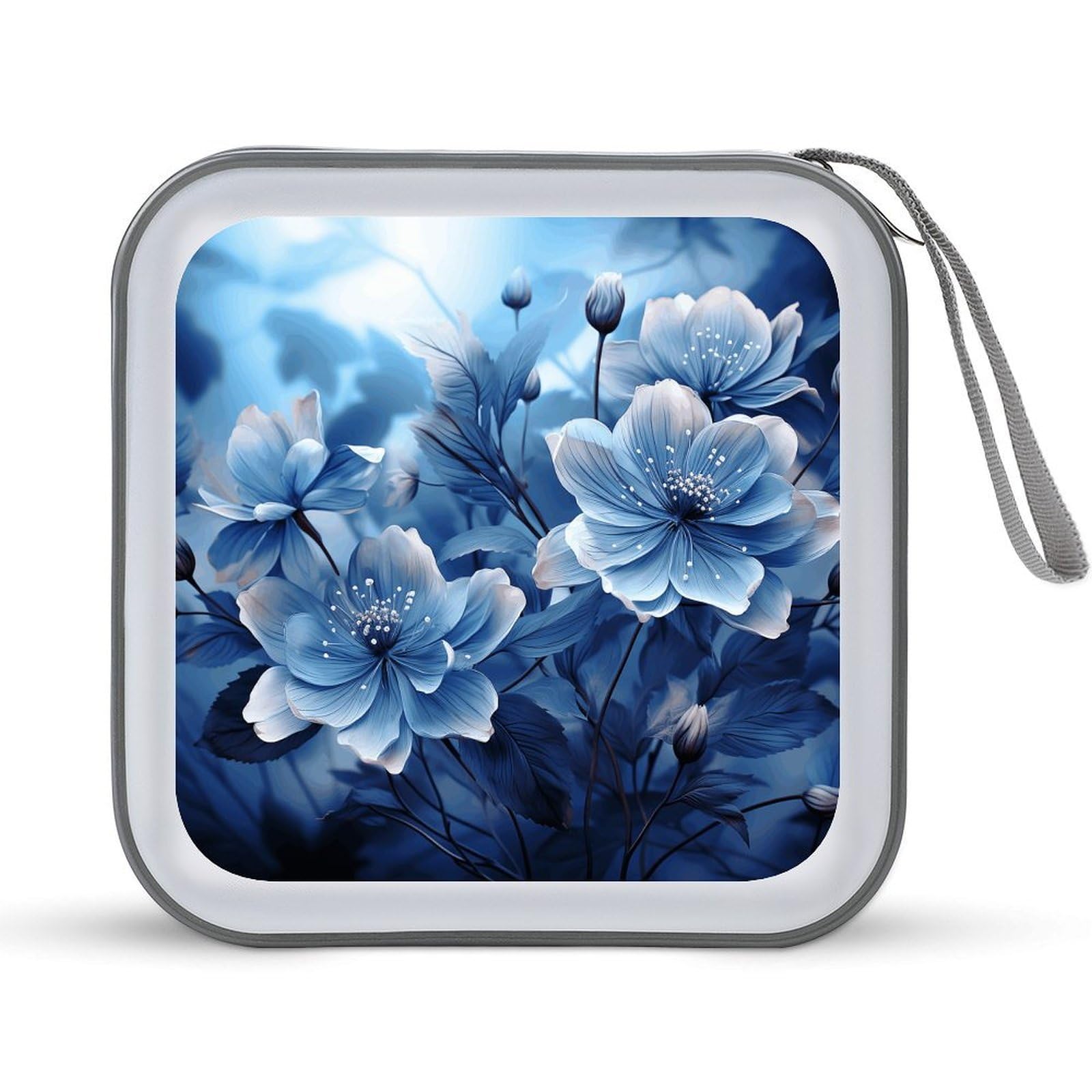 Estuche para CD Blooming con flores azules y organizador de plástico duro para 40 DVD
