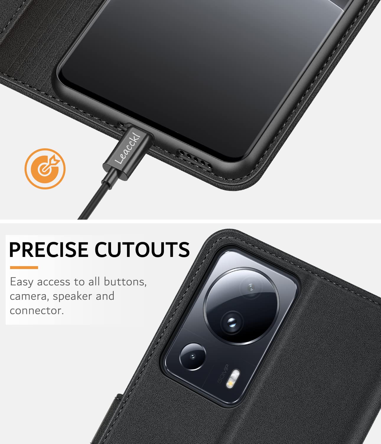 Handyhülle Für Xiaomi 13 Lite – PU Leder Flip Case Mit Magnet, 3 Kartenfächern Und Standfunktion, Schwarz