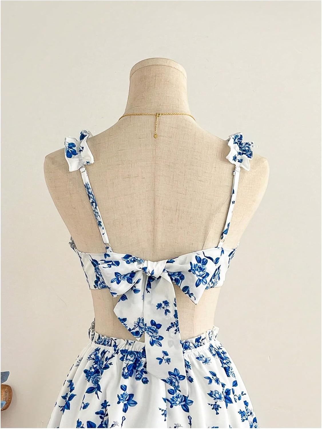 MakeMeChic Women's Floral Frill Trim V Neck Cut Out Sleeveless Bow Knot Summer Mini Dress - Image 5