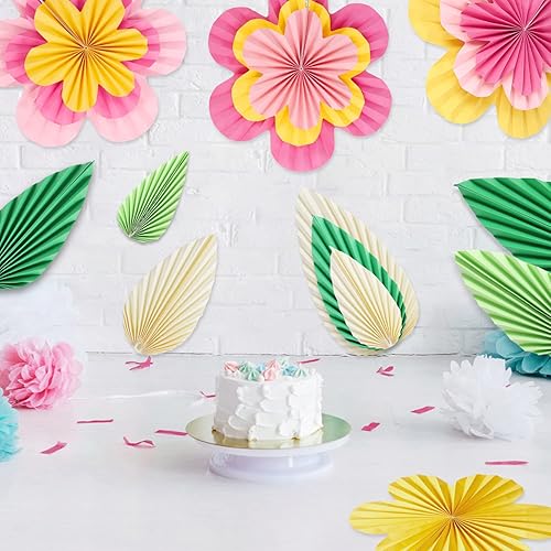 Balun Admhail Flores de papel de primavera rosa amarillo y hojas de papel verde salvia crema para decoración de pared de fiesta, niñas, niños,