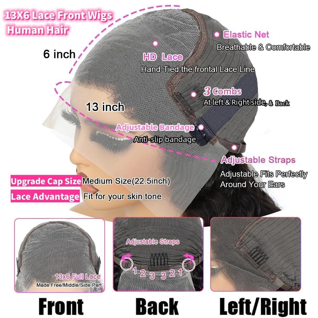 BELE 13x6 Deep Wave Lace Front Wigs Human Hair 26 Inch 200% Density Deep Curly Lace Front Wigs Human Hair Brazilian Vrigin Hair Curly HD Transparent Lace Frontal Wig Pre Plucked with Baby Hair