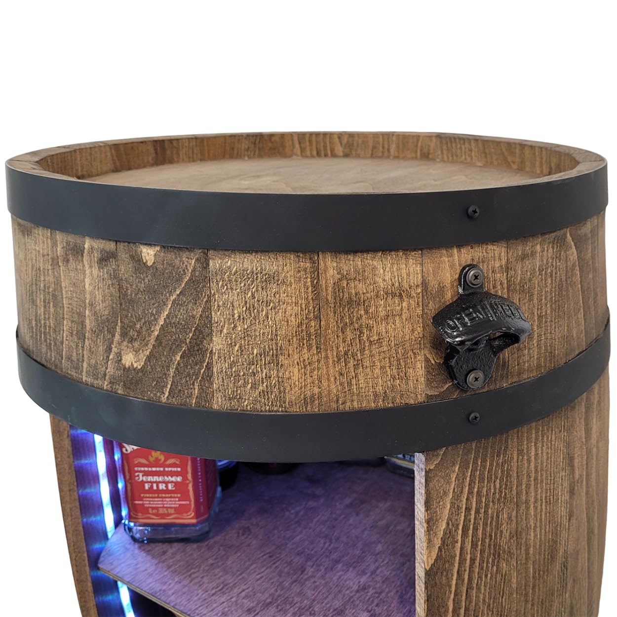 weeco Holzfass mit Flaschenöffner und Weinregal. Fassbar 80cm - Rustikale deko Barschrank - Hausbar RGB Weinrefal, Fassbier, Whisky Bar. Geschenk für Männer (Dunkelbraun/wenge)