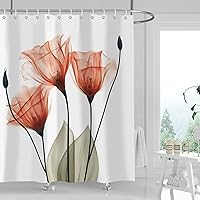 Vista 1 de Orange Floral Shower Curtain Watercolor Tulip Flower Shower Curtains for Bathroom Waterproof Polyester Fabric Bathroom Curtain 72 x 72 Inch with 12