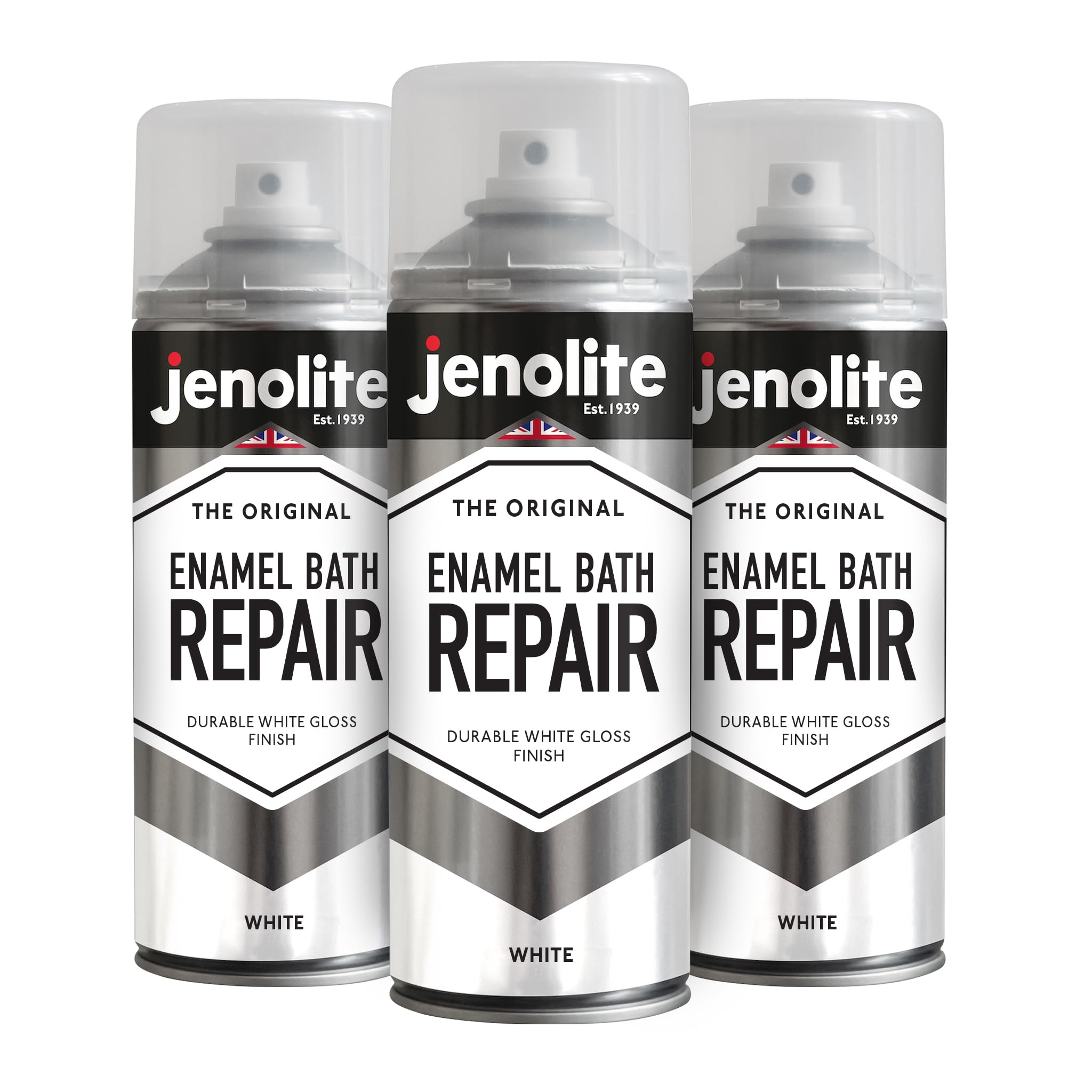 JENOLITE Peinture Aérosol de Réparation pour Baignoire Émaillée | BLANC BRILLANT | 3 x 500ml | Finition Durable | Peindre et Réparer les Baignoires, Receveurs de Douche, Éviers, Appareils