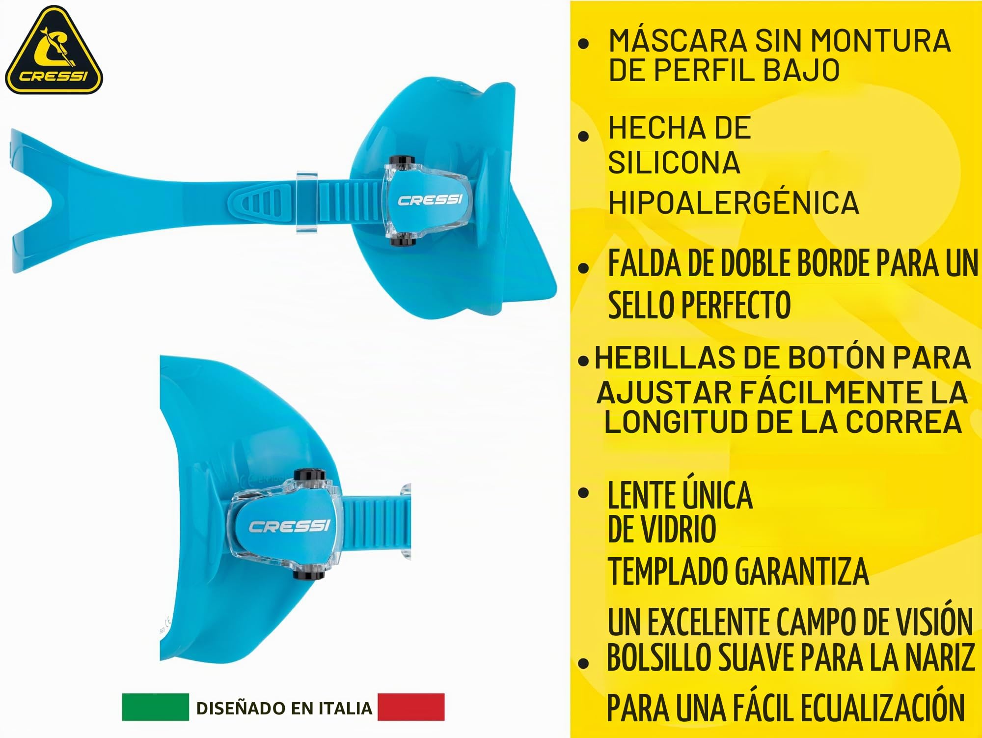 Cressi Máscara de buceo sin marco para adultos, lente mono de visión amplia, bajo volumen interno, silicona suave pura, ZS2: diseñada en Italia por Cressi
