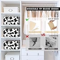 Vista 5 de ANMINY Contenedor de almacenamiento de tela con estampado de vaca de algodón y lino, plegable, caja de almacenamiento abierta con asas, tablero