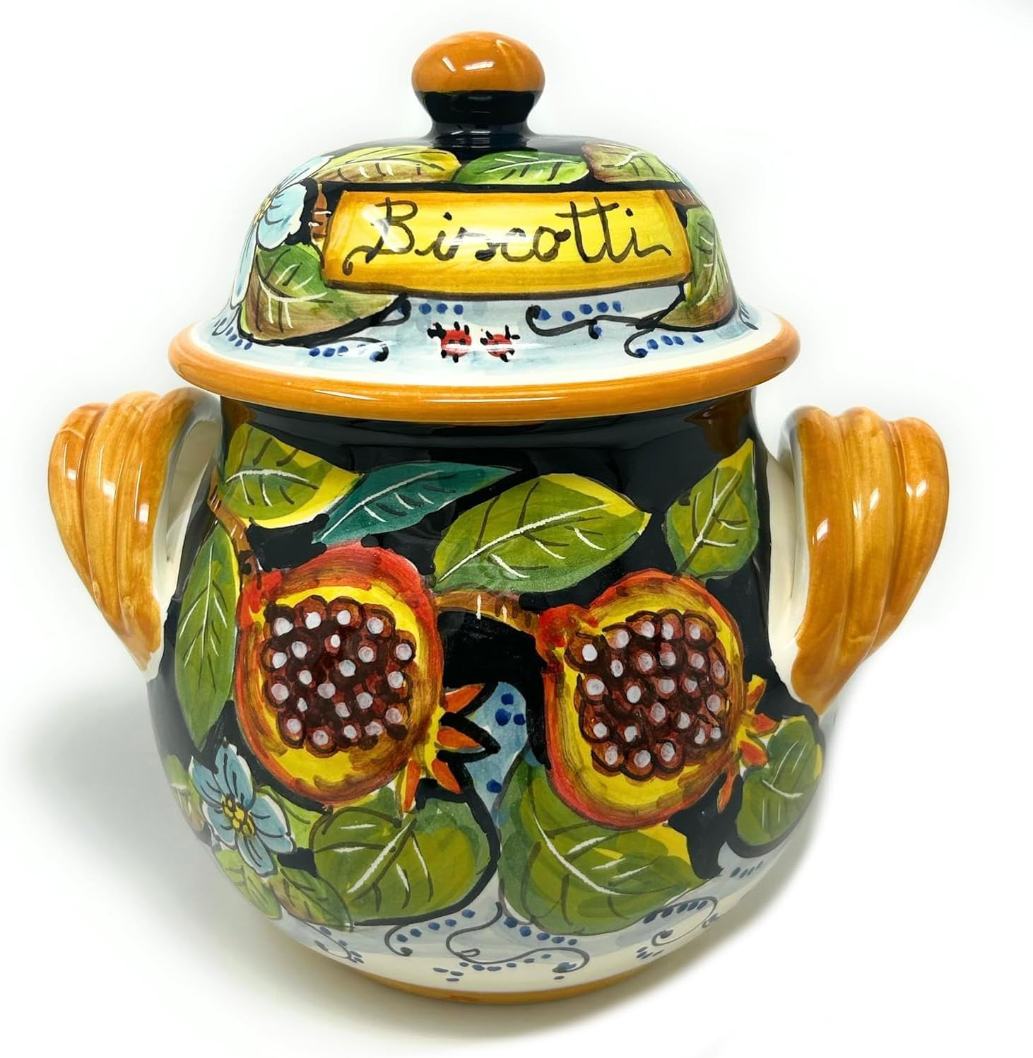 CERAMICHE D'ARTE PARRINI- Italian Ceramic Cookies Jar Biscotti Hand Painted Fruits Made in ITALY Tuscan Pottery