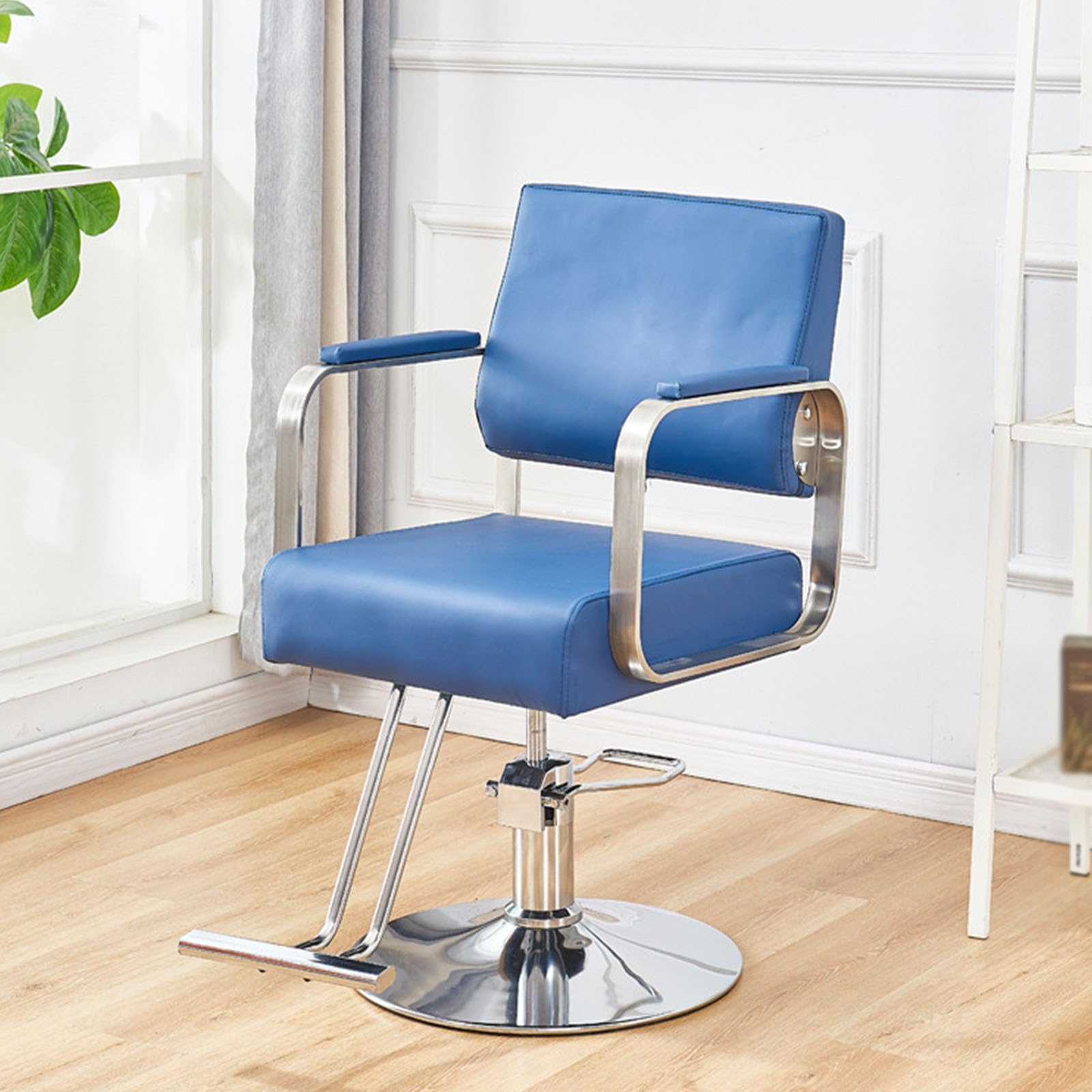 OZBMA Salon Chair - Professional Hydraulic Barber Chair, Height Adjustable for Shampooing, Comfortable Seating Hair Salons and Barbershops (Blue Round)