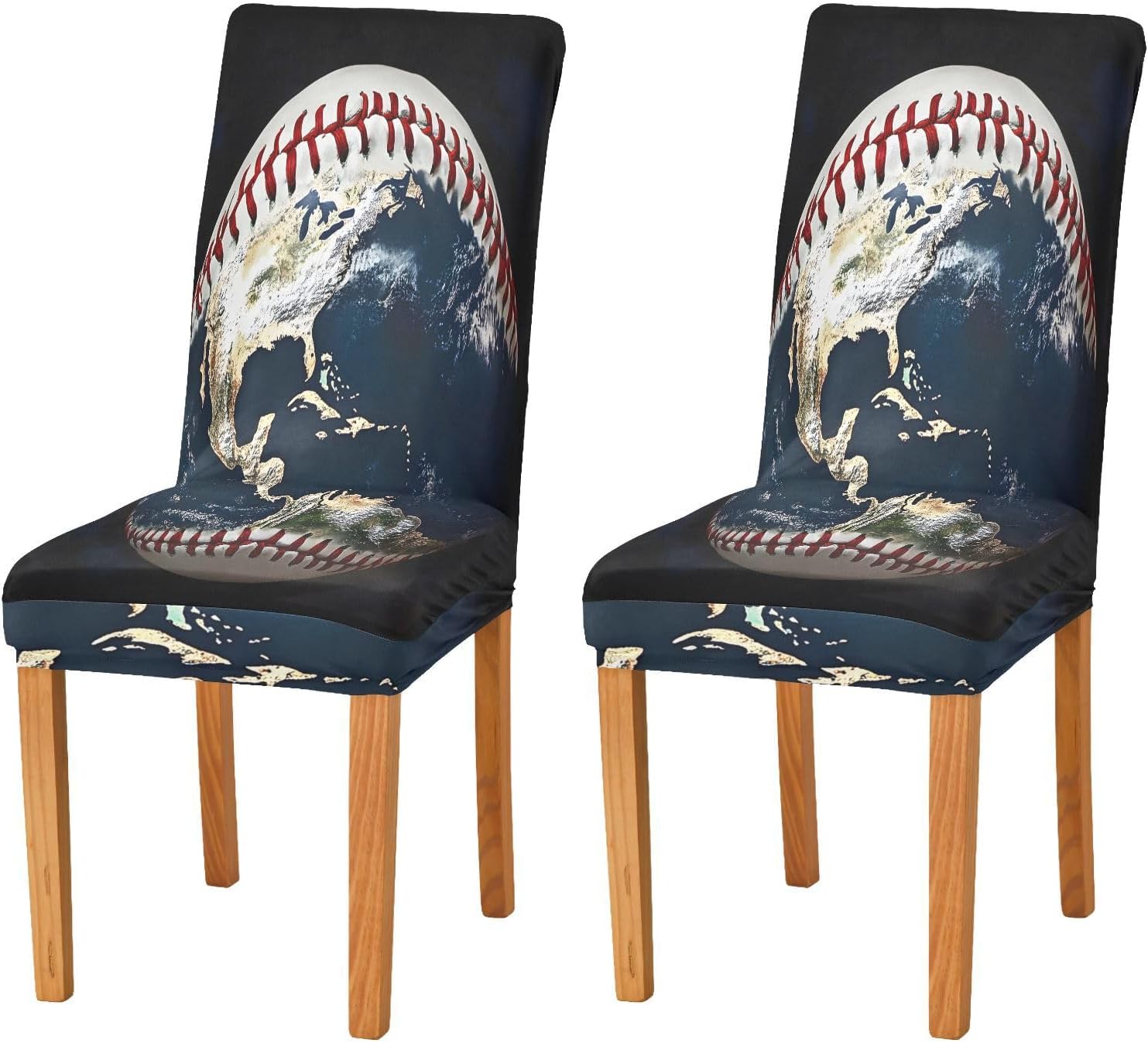 ALAZA Chair Covers for Dining Room, Baseball Earth Stretch Chair Cover Sets Chair Protector Removable Washable for Ktichen Restaurant Hotel
