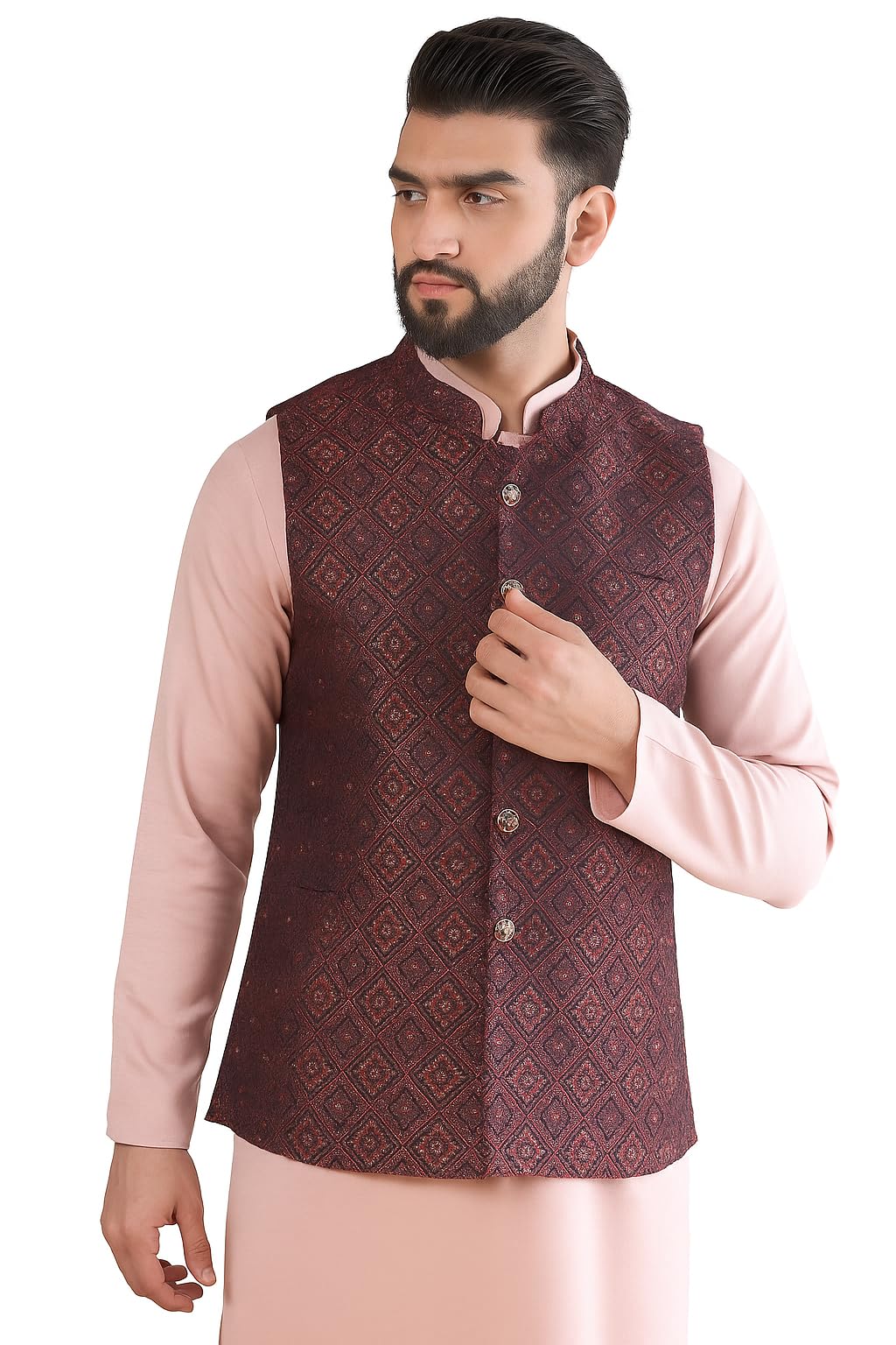 amazon brand - tavasya Mens Woven Design Mandarin Collar Nehru Jackets | Sleeveless Jacket | Ethnic Wear-picture-32