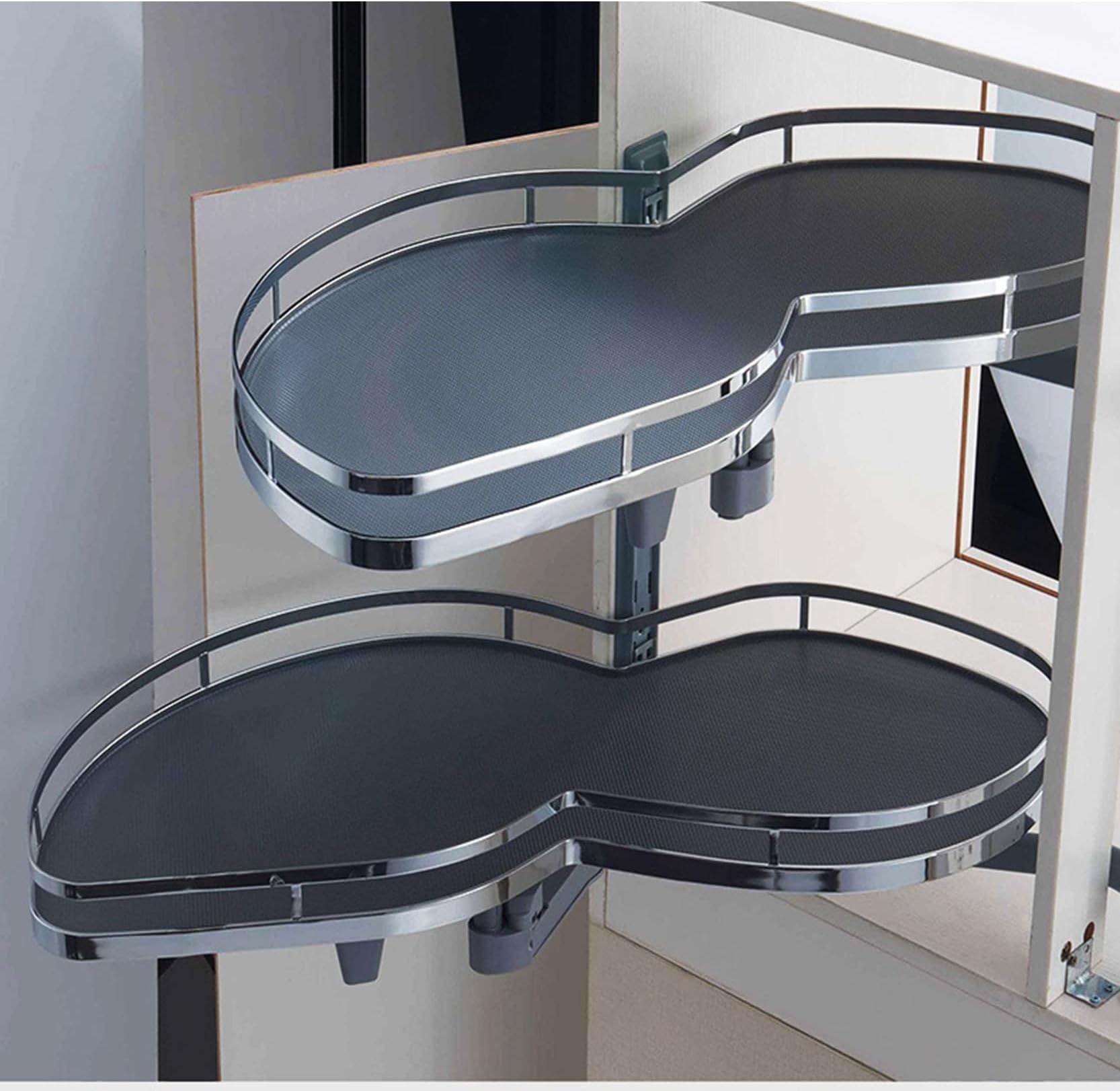 Corner Pull-Out Organizer, 2-Tier Swing Tray, Anti-Slip Shelving Unit, Soft Close Design for 900mm Kitchen Cabinet, Left or Right Handed Opening