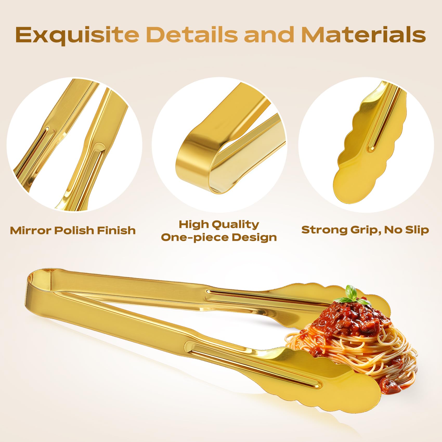 Gold Serving Tongs - 6 Pack Stainless Steel -3