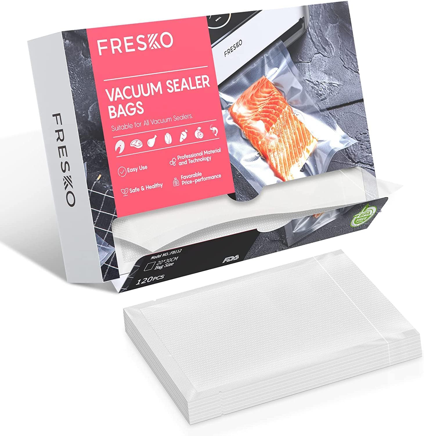 FRESKO Vacuum Sealer Bags 20x30cm 120 Count,Textured Vacuum Food Sealer Bag,Thick Embossed