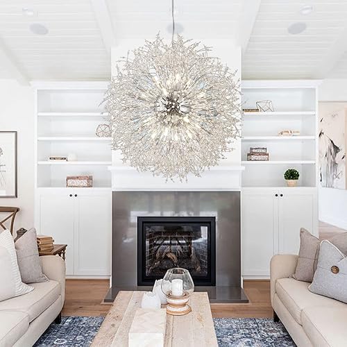 Miniatura 9 de Candelabro pequeño y moderno, 8 luces de diente de león dorado, candelabros de cristal de fuegos artificiales para comedor, lámpara colgante Sputnik