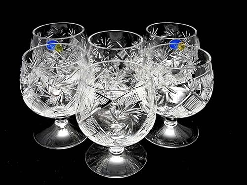 Juego de 6 cuchillos de coñac de brandy de cristal de corte europeo ruso, cristalería antigua vintage
