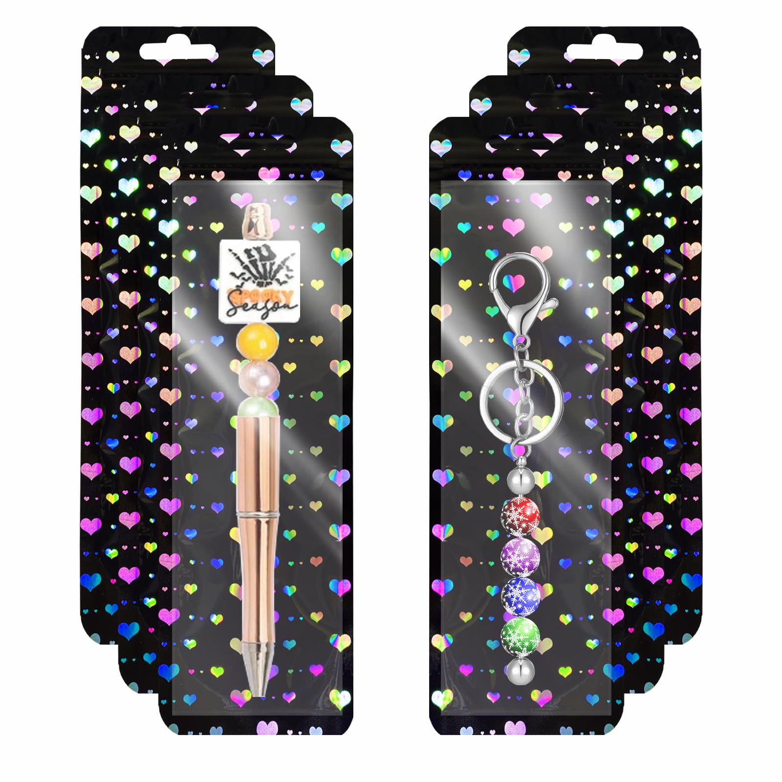 100 Pcs Beadable Pen Packaging Bags for Small Business, Resealable Resealable Pouch Bags for Beaded Pens Lipgloss,Jewelry,Cosmetic,Candy 2.5x8.66inch