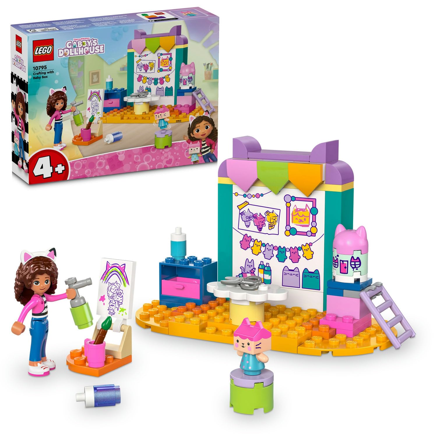 LEGO 4+ Gabby’s Dollhouse Karton Yavru Kedi ile El Sanatları 10795, 4 Yaş ve Üzeri Çocuklar için Gabby Minifigürü İçeren Yaratıcı Oyuncak Yapım Seti (60 Parça)