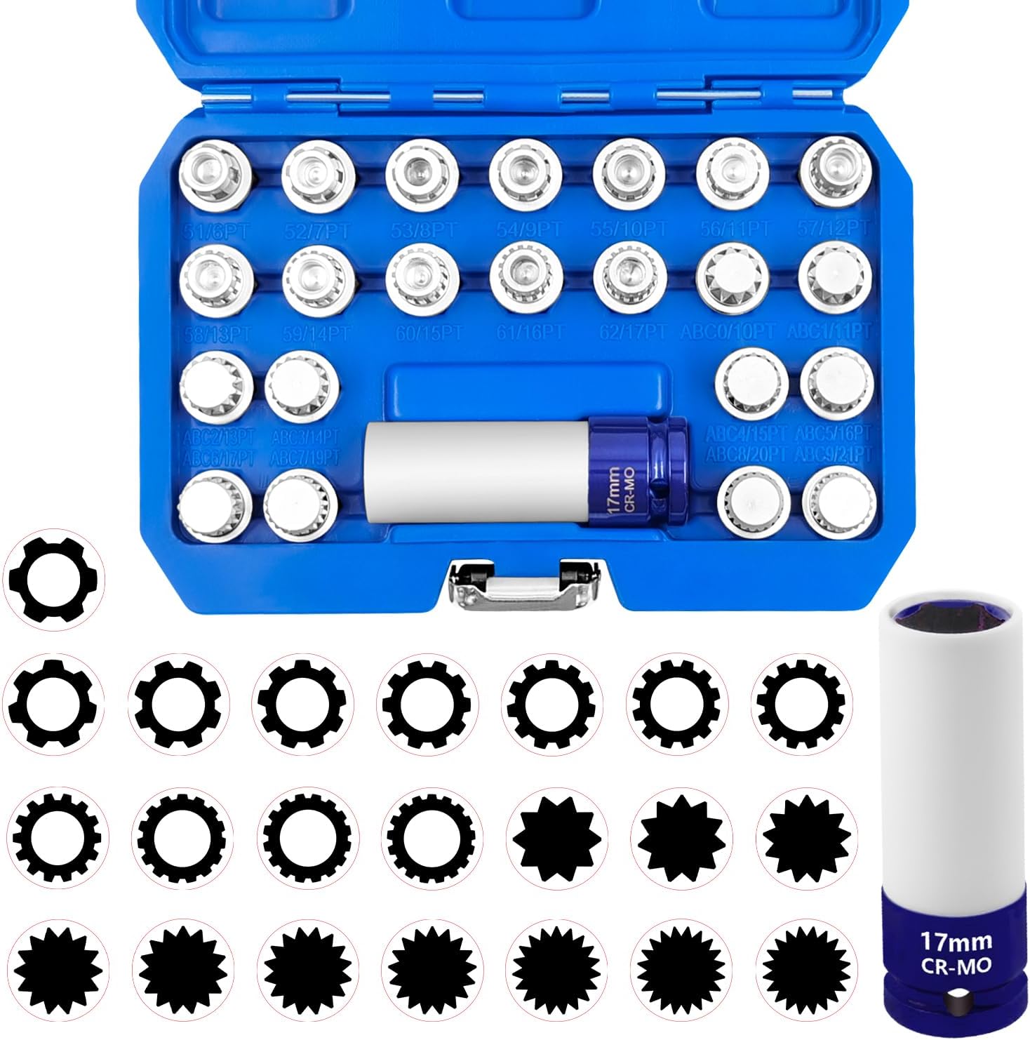 23PCS Wheel Lock Nut Key Kit - Compatible with VW, Audi, VAG - Anti-Theft Lug Nut Removal Tool