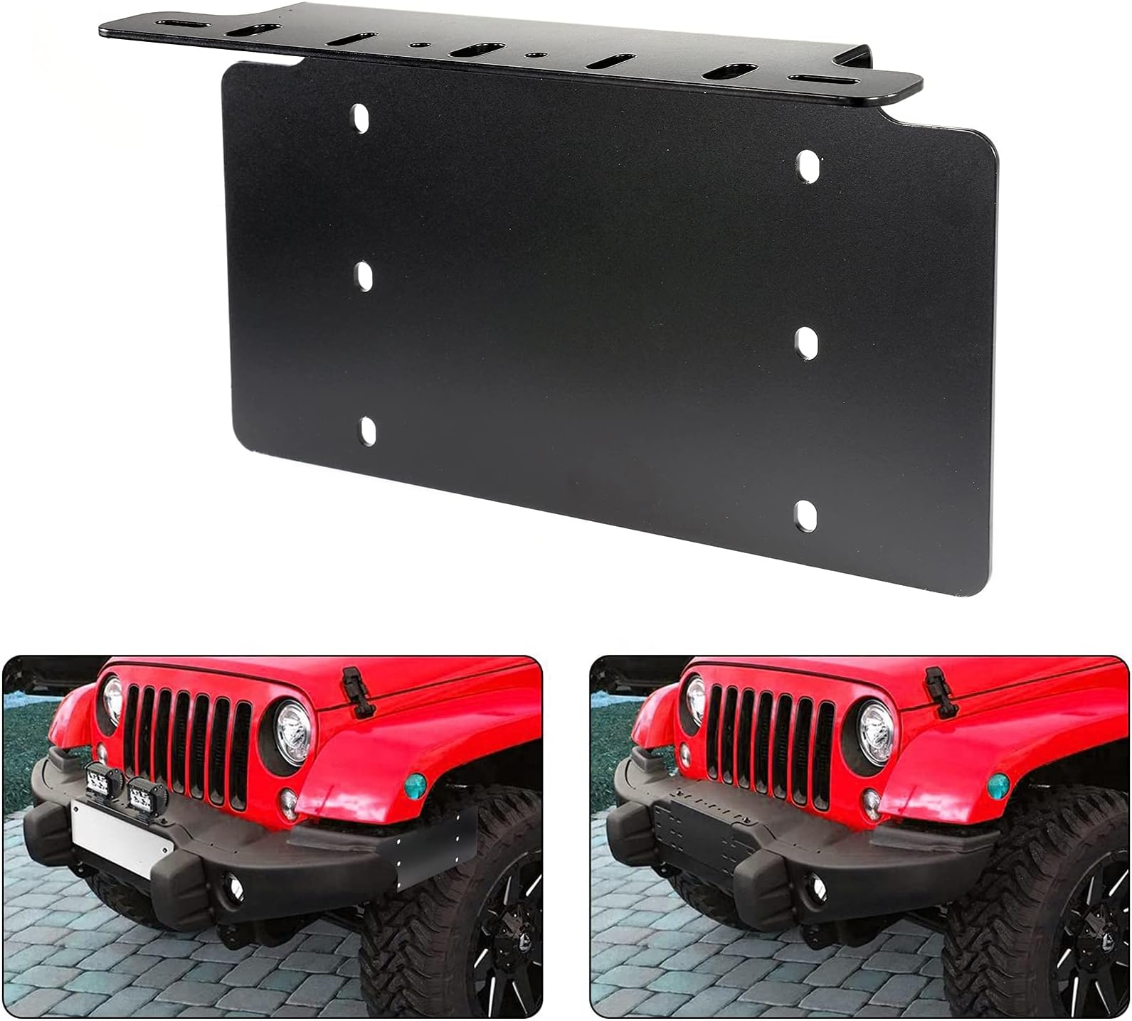 AUXMART License Plate Mounting Bracket Front Bumper LED Light Bar License Plate Bracket Holder Fit for Most Trucks, Pickups, SUV, Jeep, 4x4, Cars