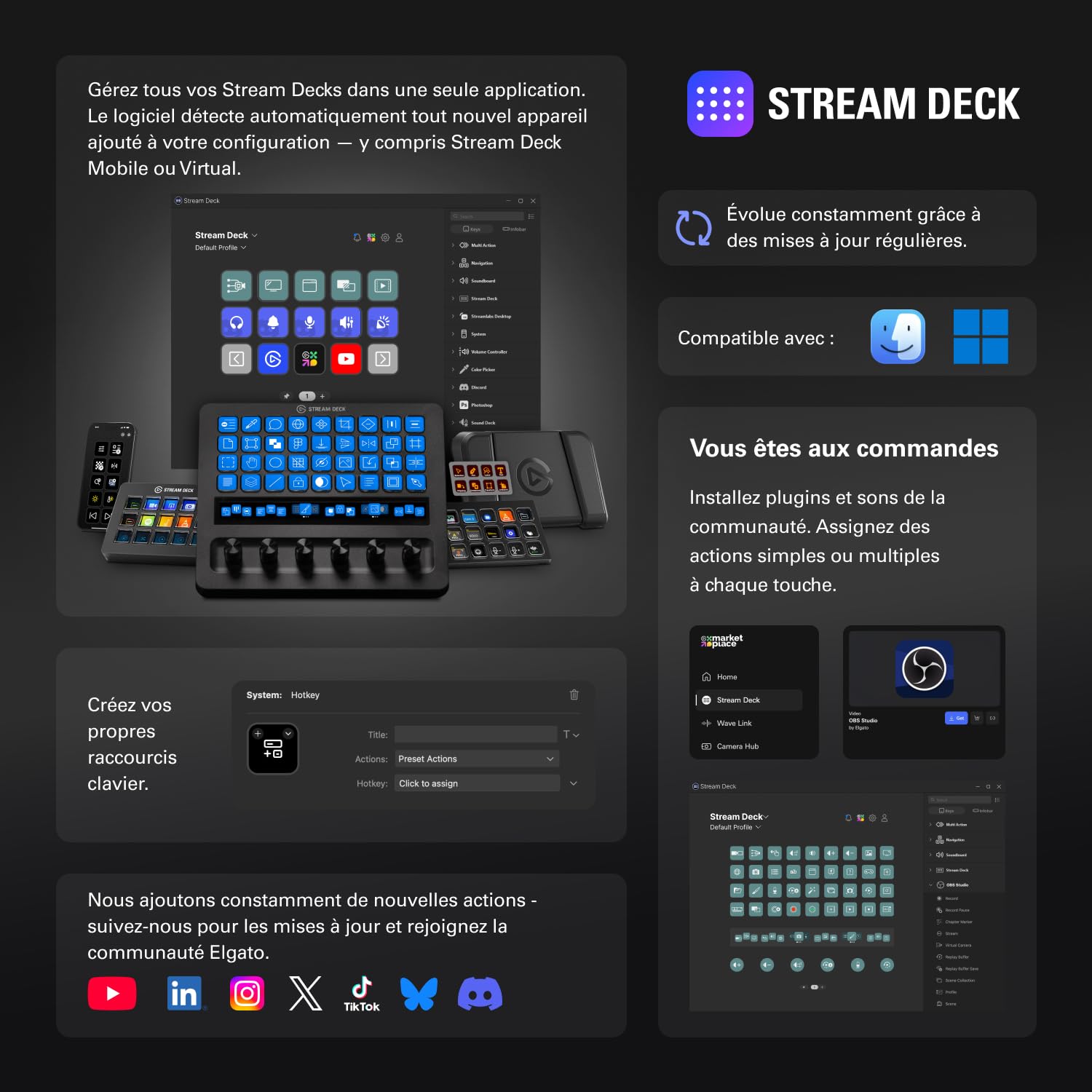 Elgato Stream Deck + XL, plateforme de contrôle personnalisable | Touches macro, molettes multifonctions, bande tactile, USB-C, PC/Mac