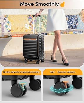 Joyway 20 Inch Carry On Luggage with Front Pocket and Cup Holder, Black