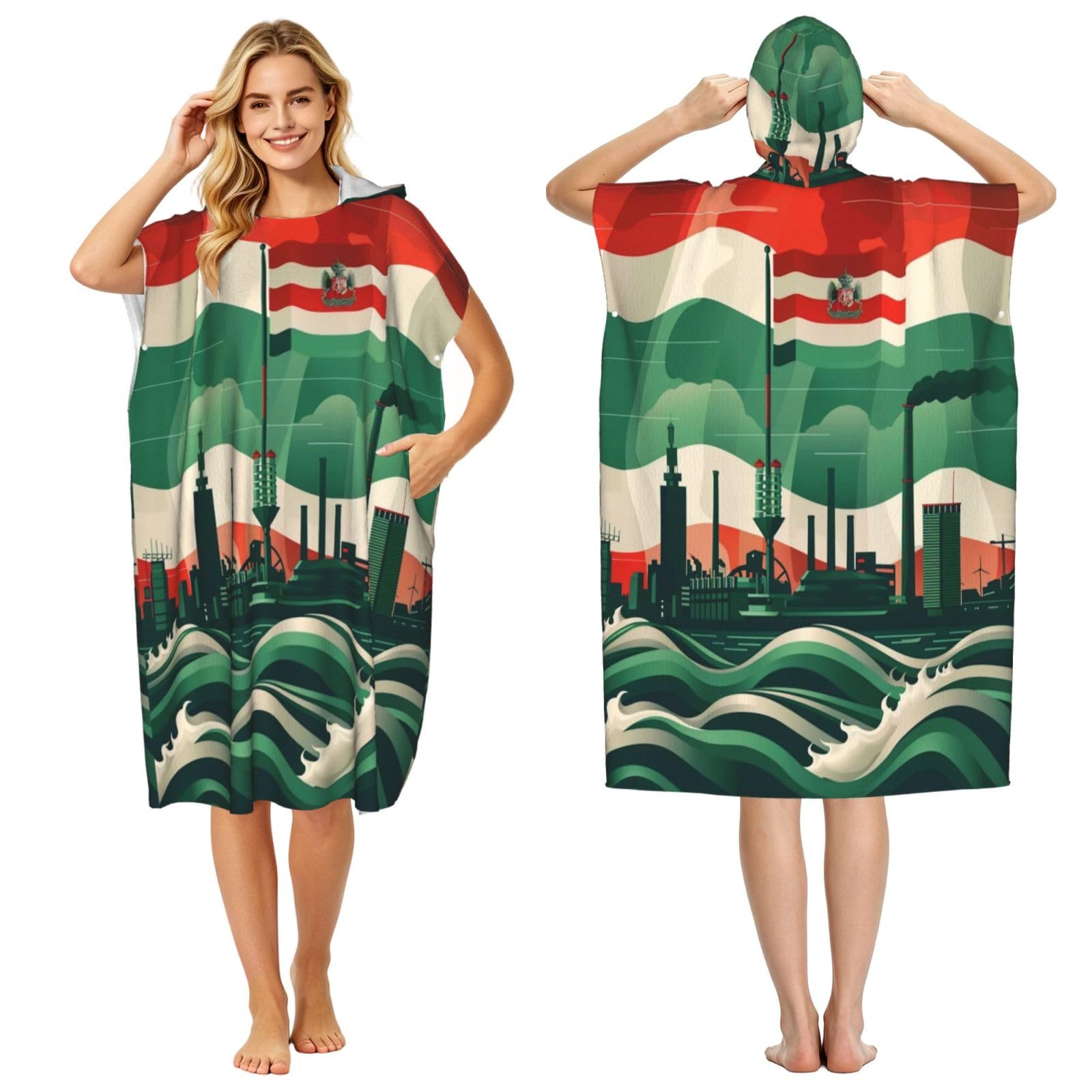Flag Of North Rhine Westphalia State Adult Hooded Beach Poncho Towel