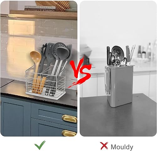 Miniatura 8 de Soporte para utensilios para encimera de cocina, soporte de utensilios de metal para encimera de cocina, almacenamiento de herramientas de cocina