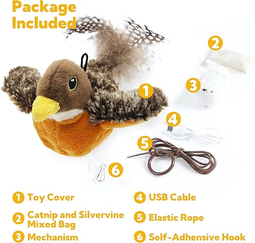 Miniatura 9 de Juguete para gatos con forma de pájaro, activado por movimiento con hierba gatera, 3 modos y recargable por USB, lavable a máquina, juguete