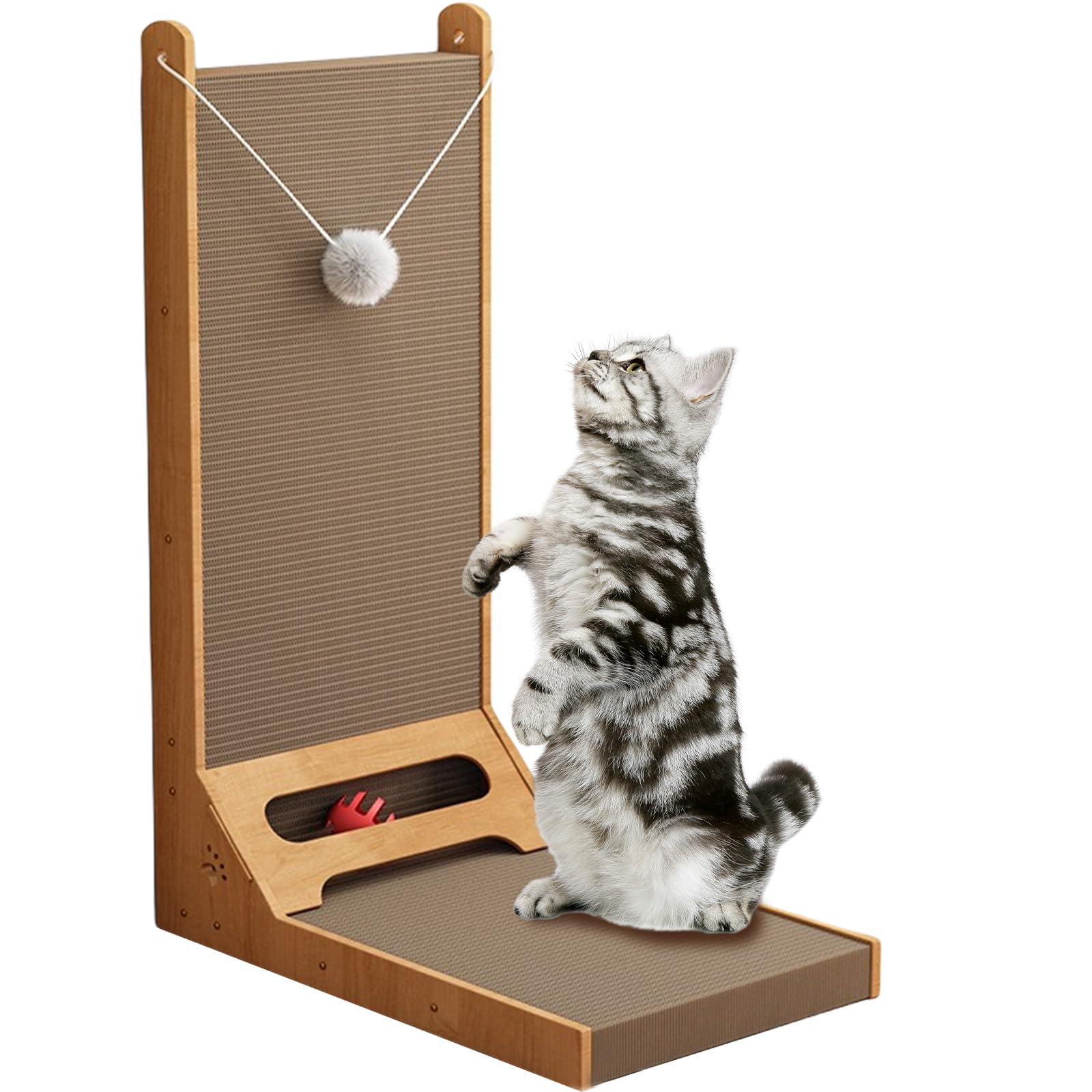 Coocicyi L Shape Cat Scratcher, 23.6 Inch Cat Scratchers for Indoor Cats, Protecting Furniture Cat Scratch Pad, Cardboard Cat Scratching with Ball Toy, Catnip, With Ball Toy for Indoor Cats