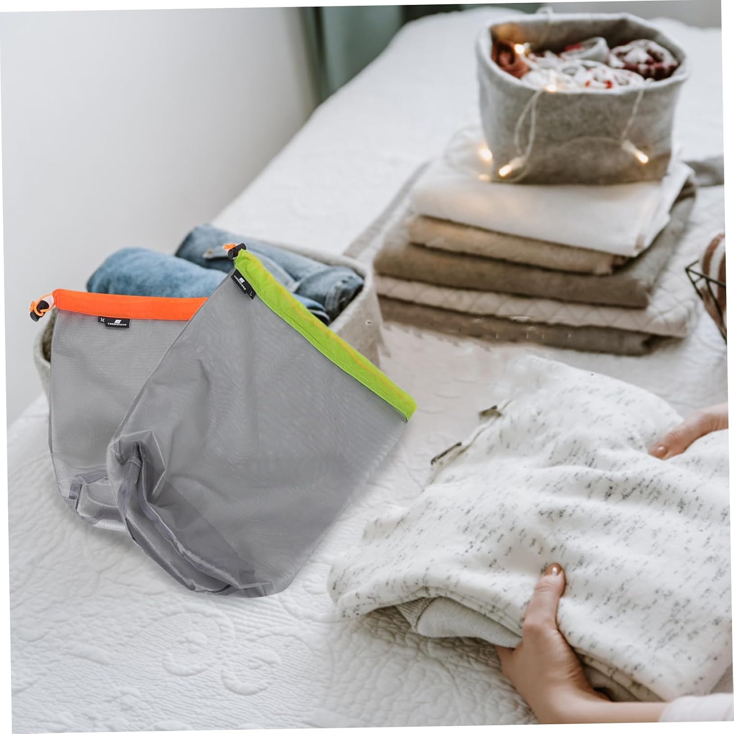 KICHOUSE 1set Outdoor Compression Storage Sack Lightweight Mesh Drawstring Bag for Travel Clothes and Camping Gear Polyester