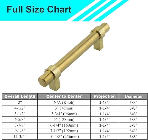 Miniatura 3 de Modket Paquete de 5 manijas estilo barra europea de oro cepillado para gabinete, acero inoxidable 304, longitud total de 11-34 pulgadas, centros de