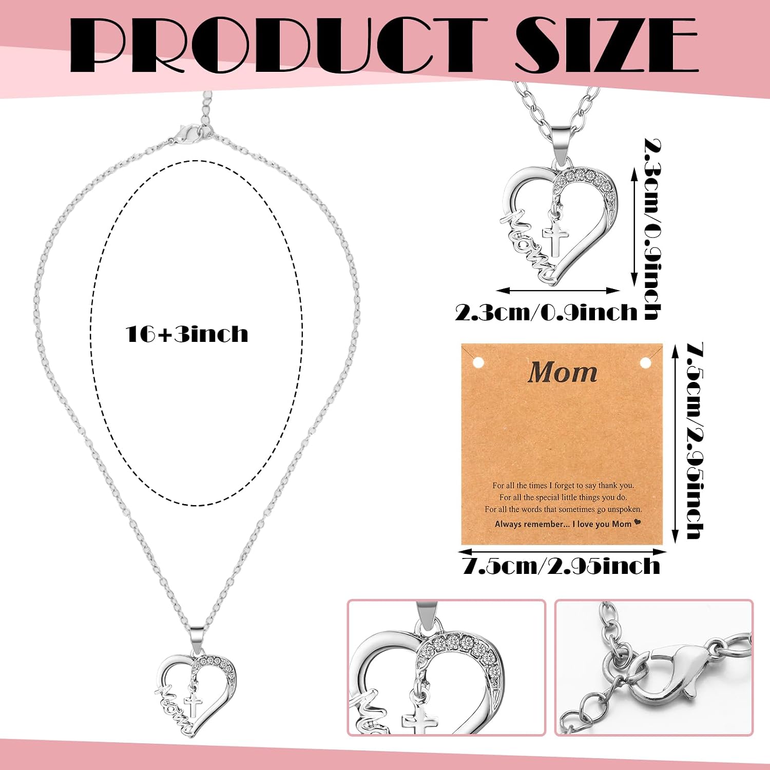 Liliaafar 12 Set Mothers Day Necklace Gift Christian Faith Necklace with Cards for Women Bulk Heart Cross Gifts Birthday Gifts for Mom Wife from Daughter Son