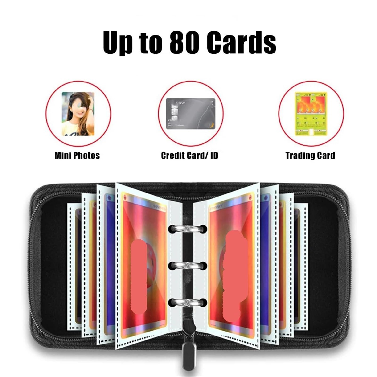 Livre de cartes à collectionner Mini-set grille unique, couverture en cuir PU avec fermeture éclair, carte jeu pour Cartes Sportives