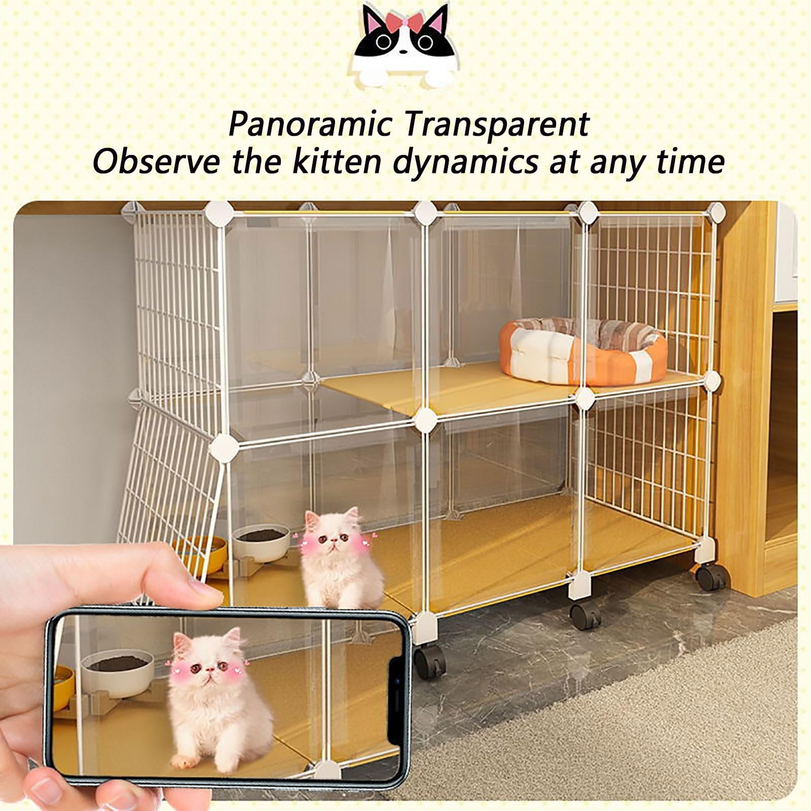 Gabbia per Gatti da Interno, Recinti per Gatti Box per Gatti Fai-da-Te Gabbia per Piccoli Animali Staccabile con Ruota Grande Spazio per Esercizi Ideale per 1-3 Gatti, Conigli e Piccoli Anim