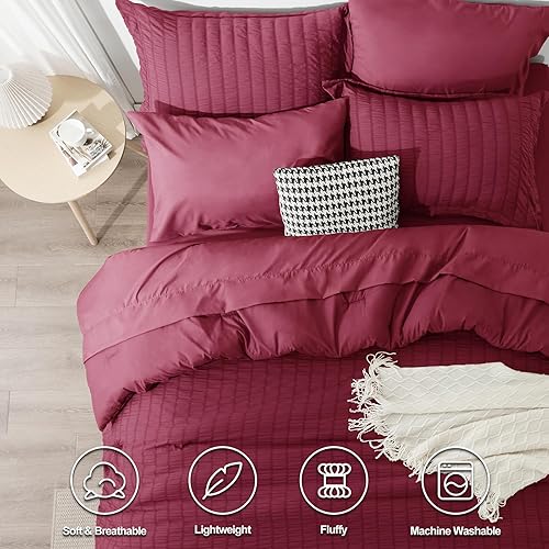 Miniatura 2 de CozyLux Juego de edredón de sirsaca tamaño King con sábanas, ropa de cama en una bolsa, 7 piezas, para todas las estaciones, con edredón, funda de