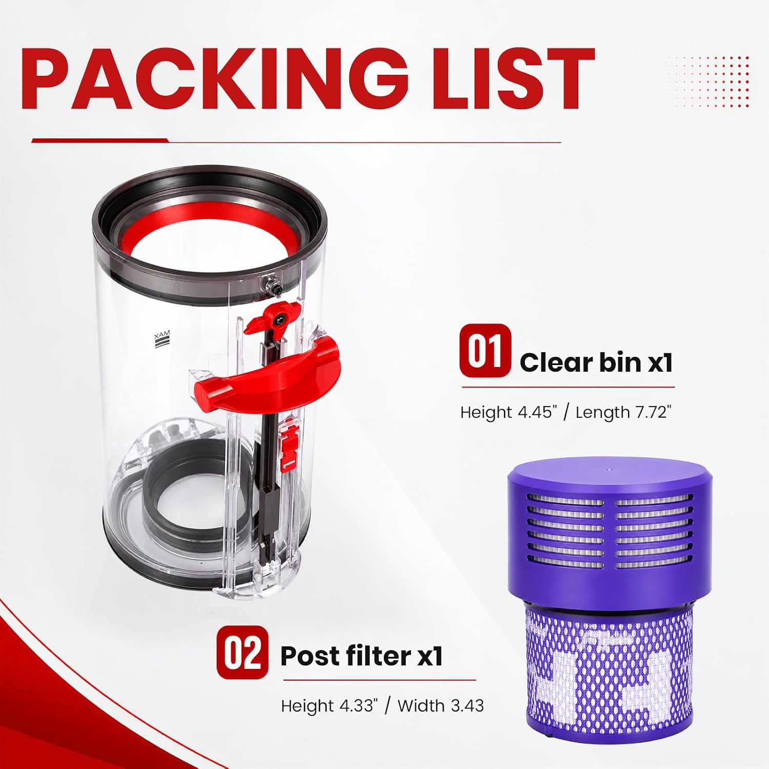 Upgraded Dust Bin Replacement Compatible with Dyson V10 SV12 Animal | Absolute, Canister Bin Part No. 969509-01 with 1 HEPA Filter, Vacuum Cyclone Replacement Parts