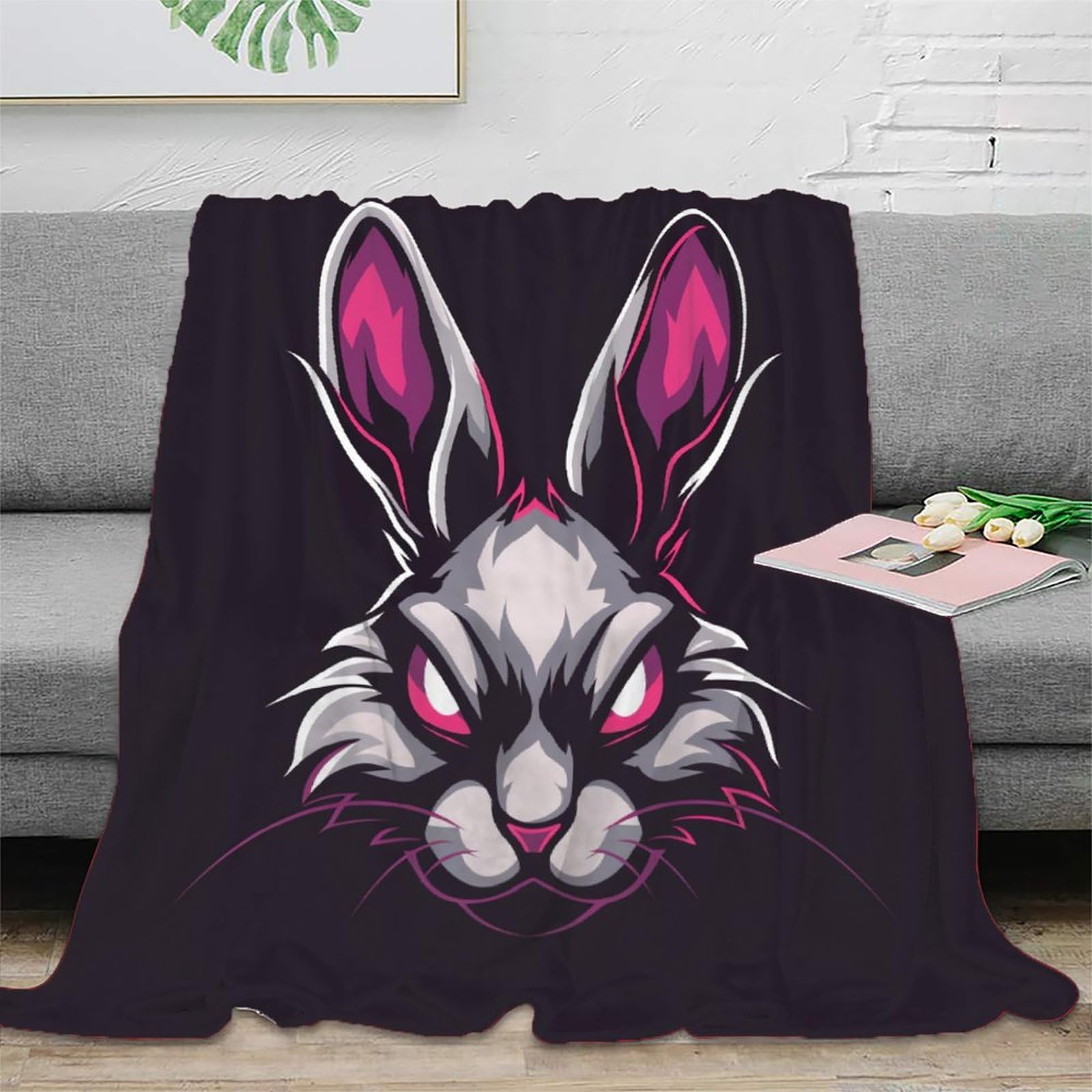 Plaid lapin flanelle contre le froid pour grand canapé de salon