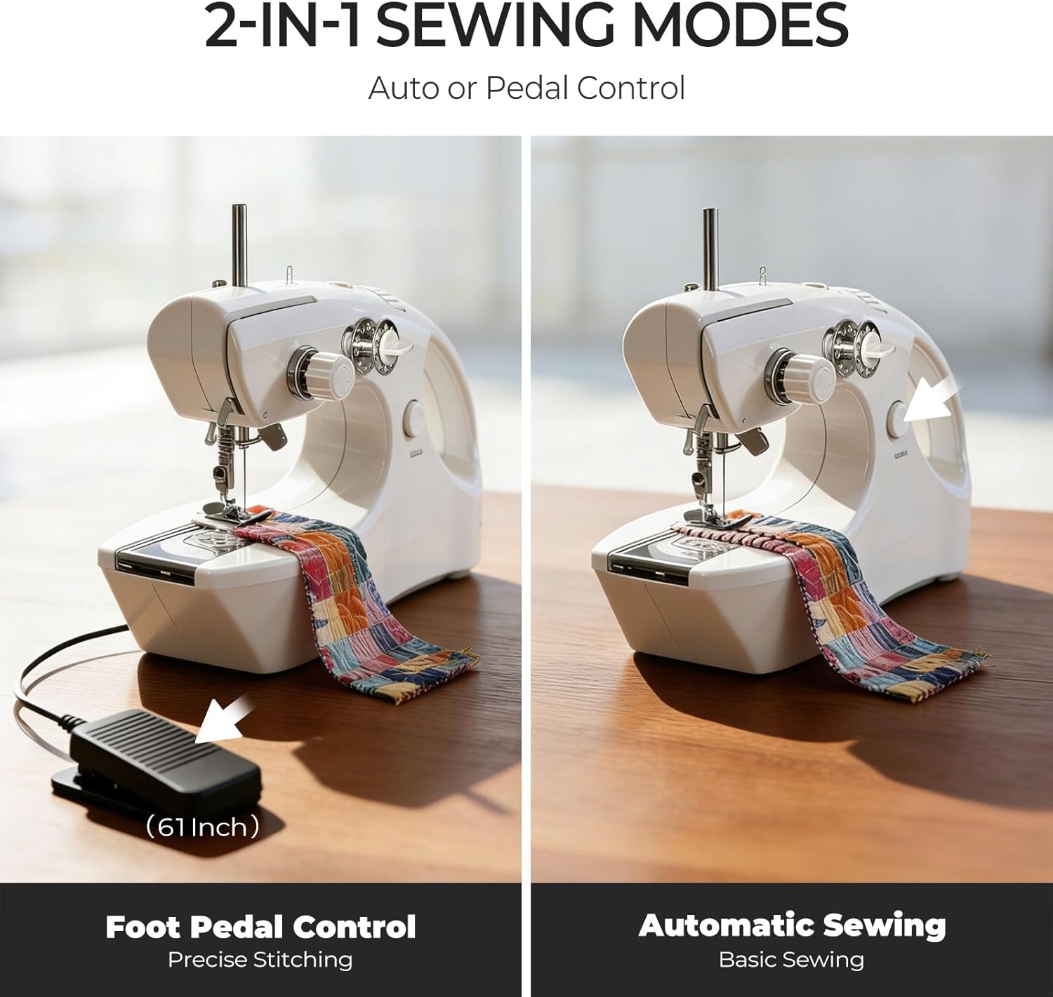 Portable Cordless Handheld Sewing Machine, 2 Modes for Two-Thread Stitching. Ideal Sewing Machine for Beginners. Mini for Home, Travel, DIY, Mending (Bright White)
