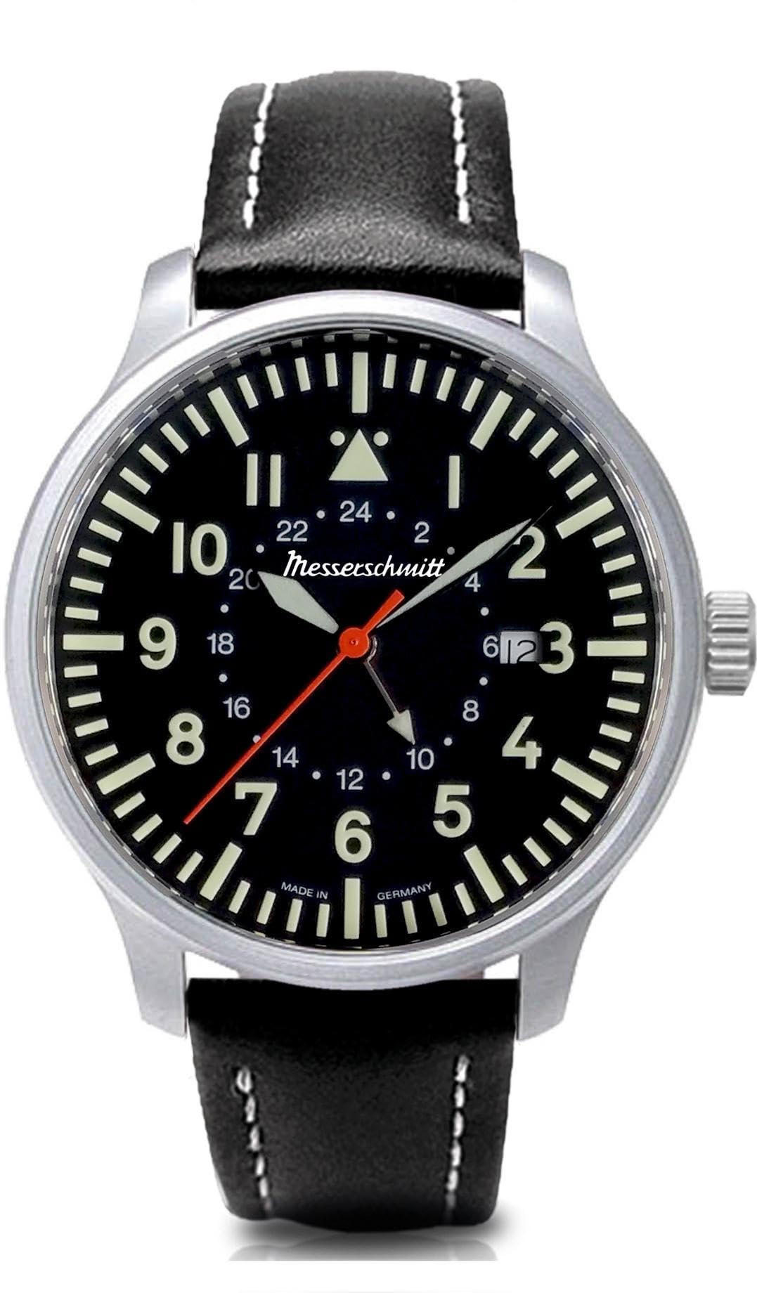 Messerschmitt Herren-Fliegeruhr GMT mit Lederband ME-3H84GMT
