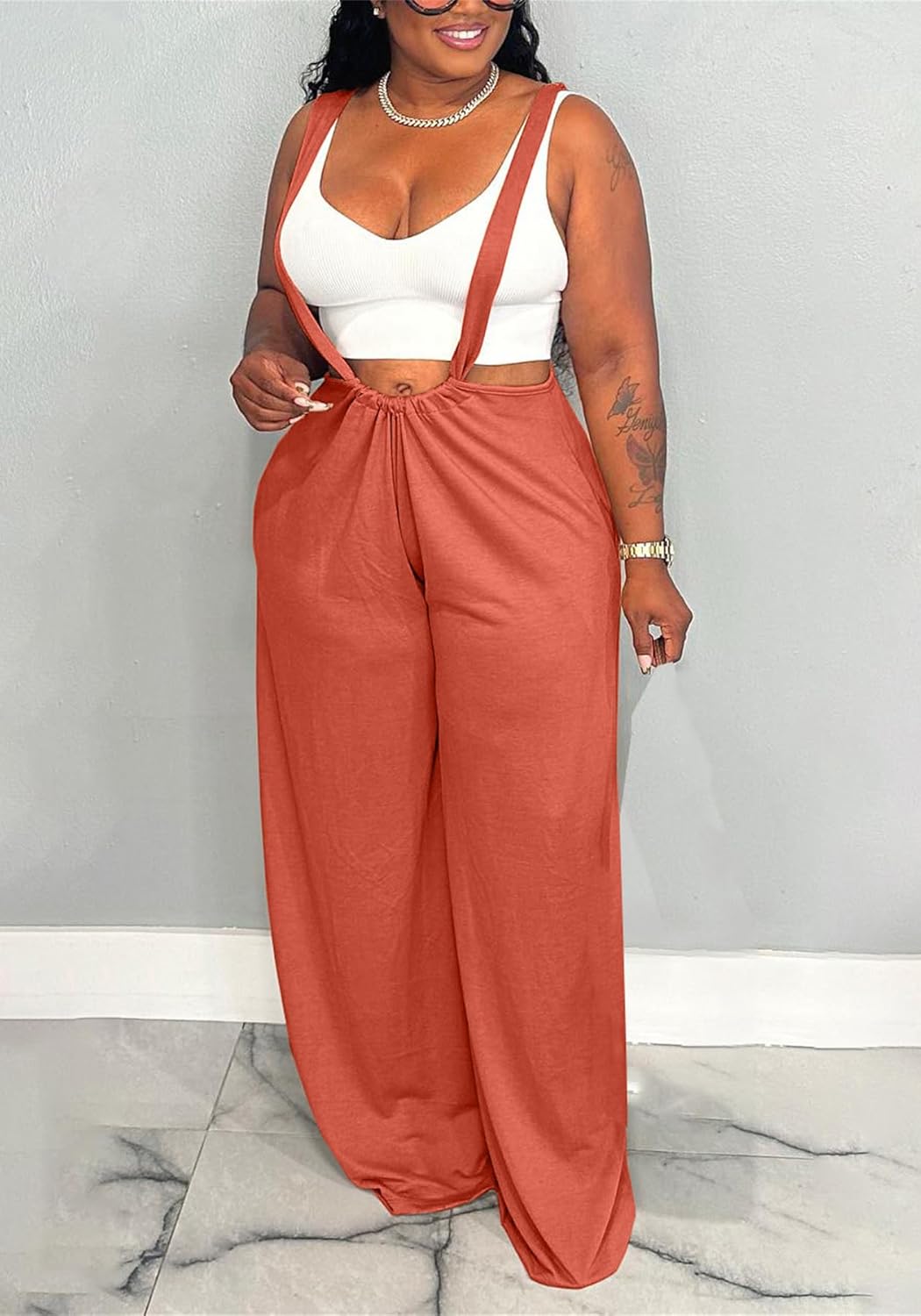 YOOTIKO Womens Suspender Overalls Loose Fit High Waisted Tie Back Wide Leg Pants Casual Jumpsuit Romper - Image 3