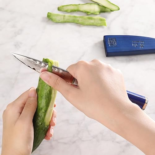 Miniatura 7 de Cangshan Cuchillo de pelar serie KITA de 3.5 pulgadas con funda, acero de Damasco X-7 de alto carbono, 501455