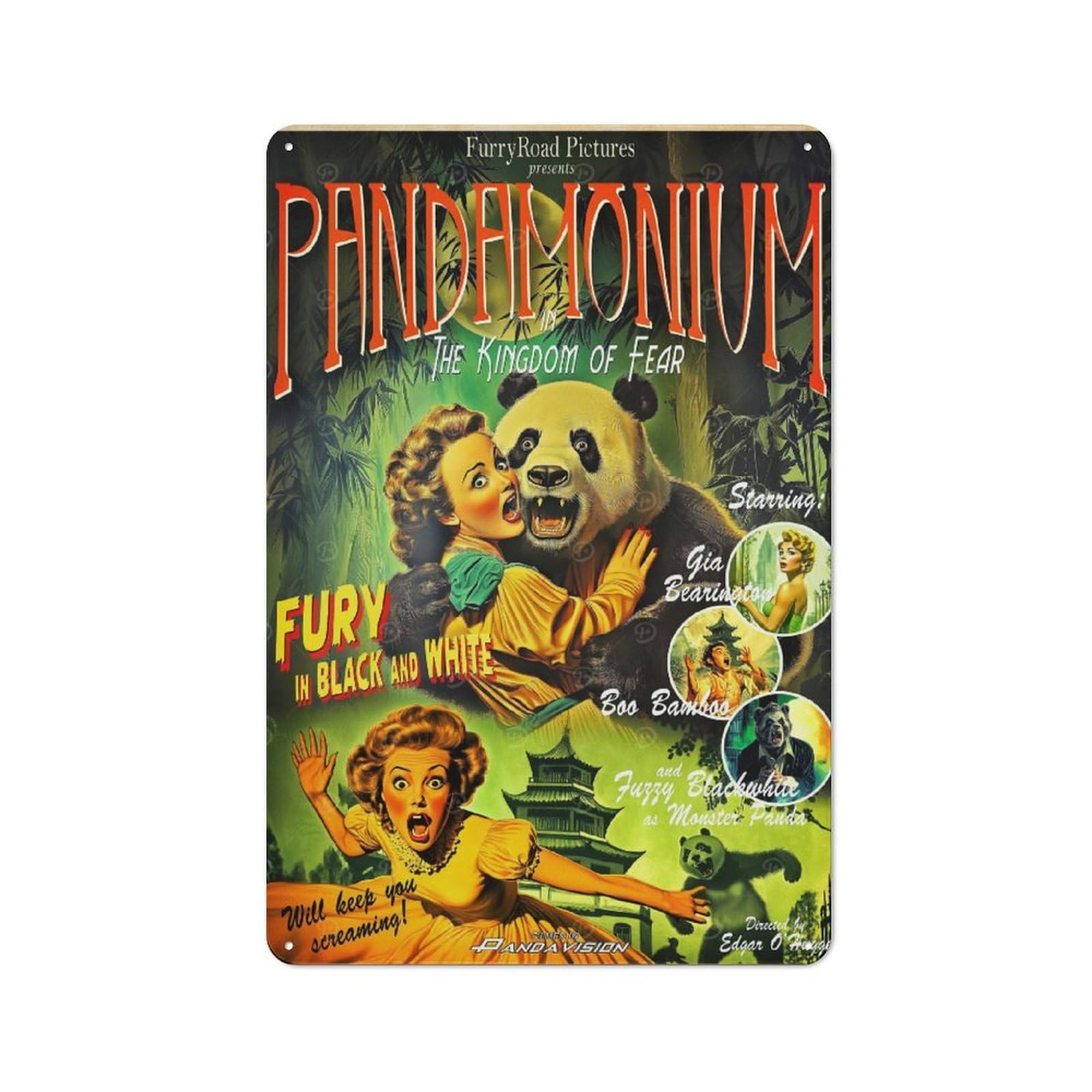 Panda Horror Movie Retro-style Metal Sign 30x20cm for Guest Room Or Hallway, for Hallway Wall Decor Fans