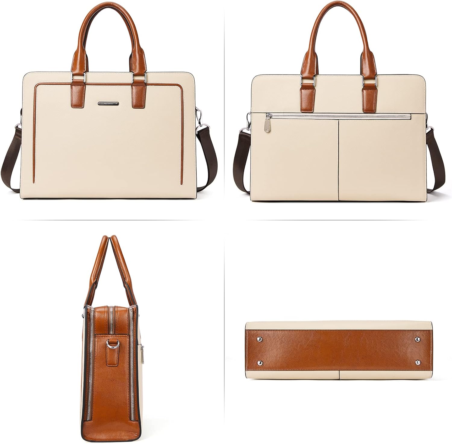 BOSTANTEN Women Genuine Leather Briefcase Tote Business Vintage Handbag 15.6" Laptop Shoulder Bag Brown | Genuine Leather, Business, Vintage, 15.6" Laptop - Image 6